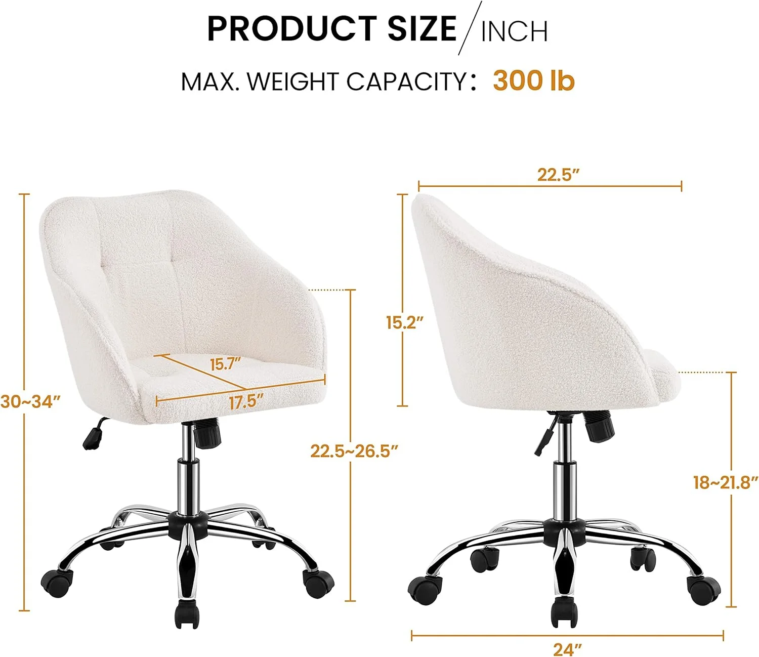 Modern Boucle Desk Chair, Makeup Vanity Chair with Adjustable Tilt Angle
