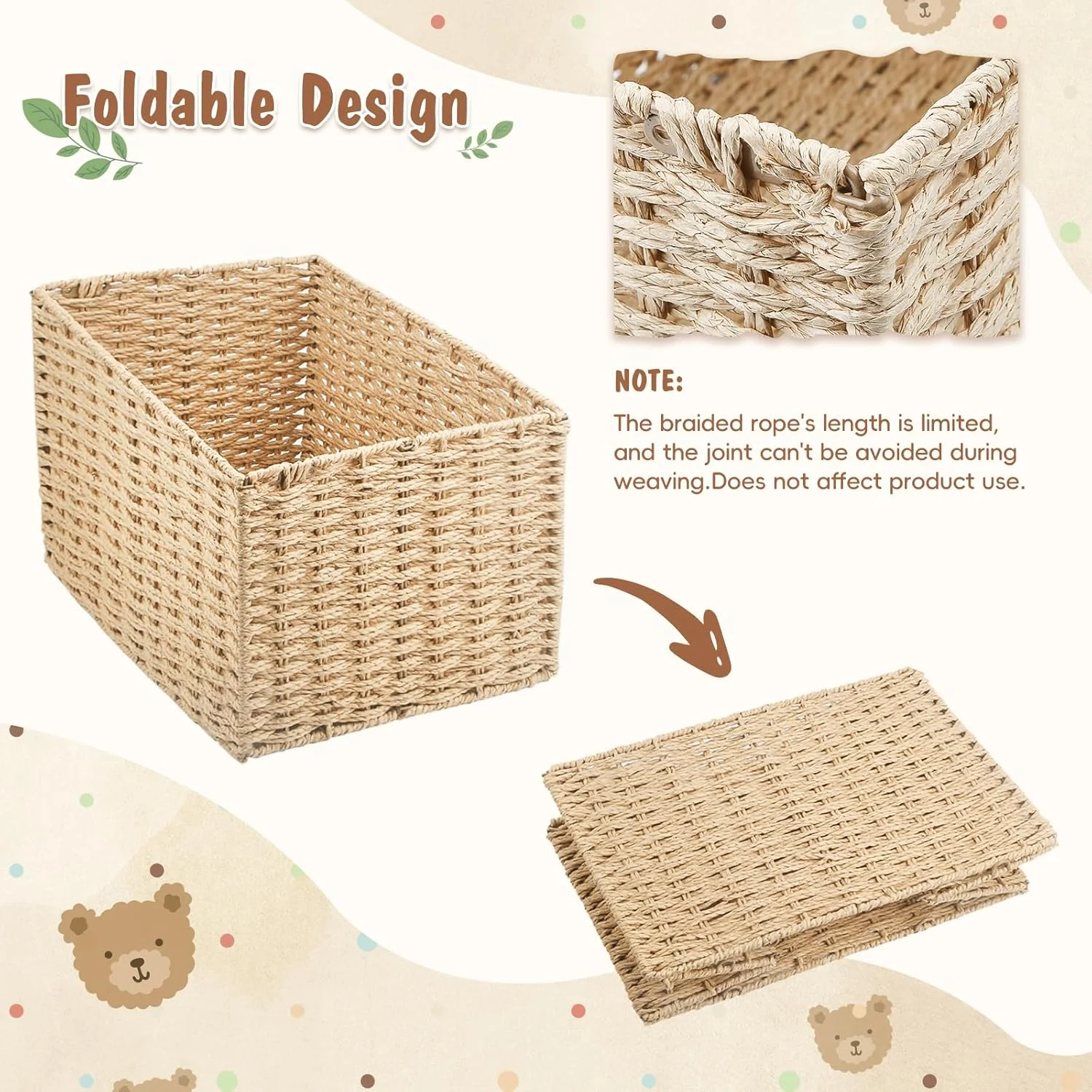Wooden Baby Shower Crate Closet, Foldable Handwoven Storage Basket for Baby Shower Gifts, Welcome Gift Basket for Newborn Boys Girls
