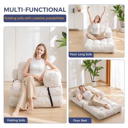 MAXYOYO Folding Sofa Bed, L-Shaped Convertible Sofa Bed with Armrest Foldable Sleeper Couch with Pillow