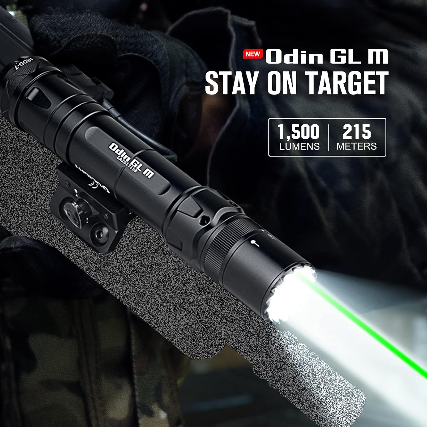 OLIGHT Odin GL M 1500 Lumens MLOK Mount Rechargeable Tactical Flashlight with Green Beam and White LED Combo