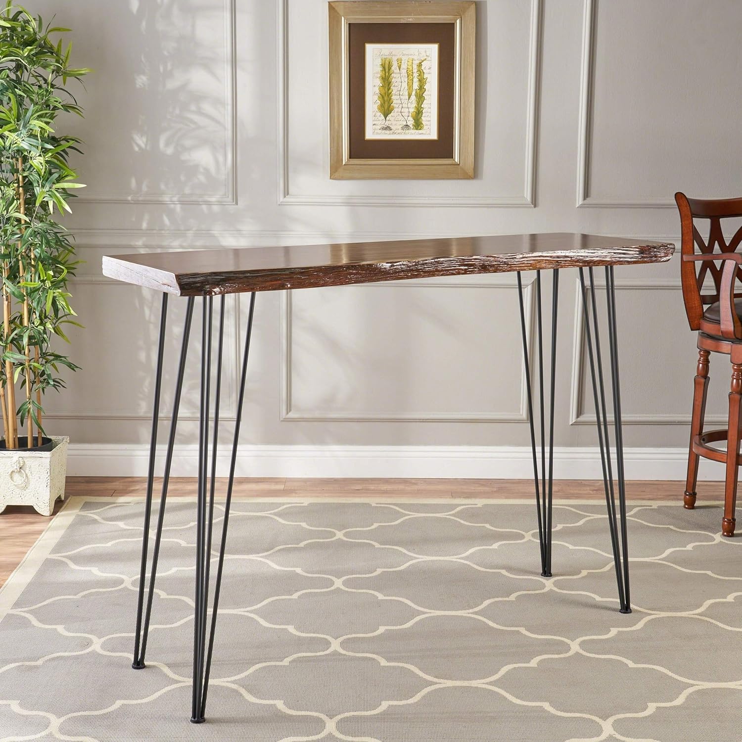 Unknown1 Industrial Live Edge Bar Table Black Natural Rectangle Iron Veneer
