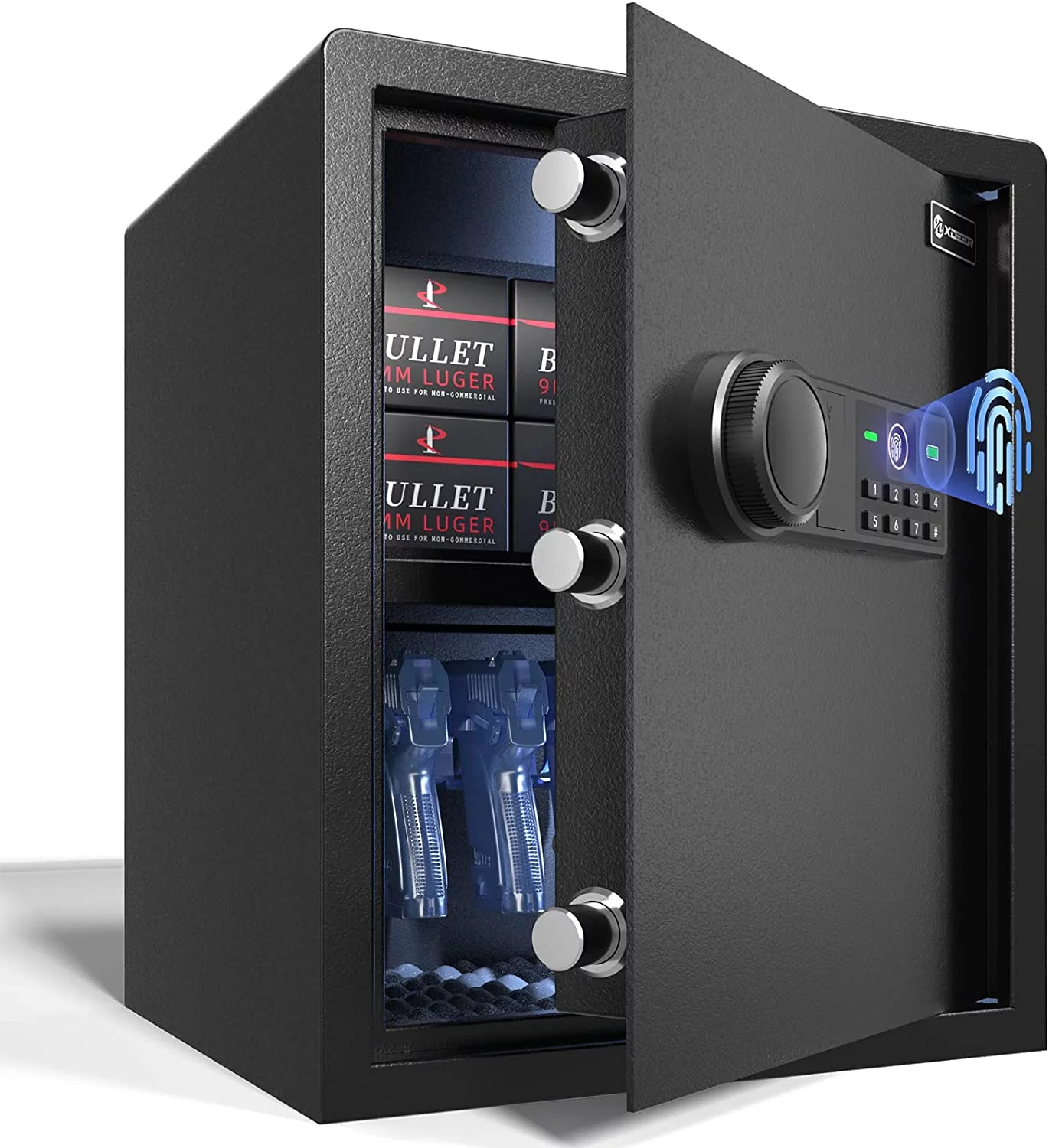 XDeer Biometric Gun Safe Box, 1.69 Cubic Quick-Access Security Safe Box with Upgraded Fingerprint and Gun Rack