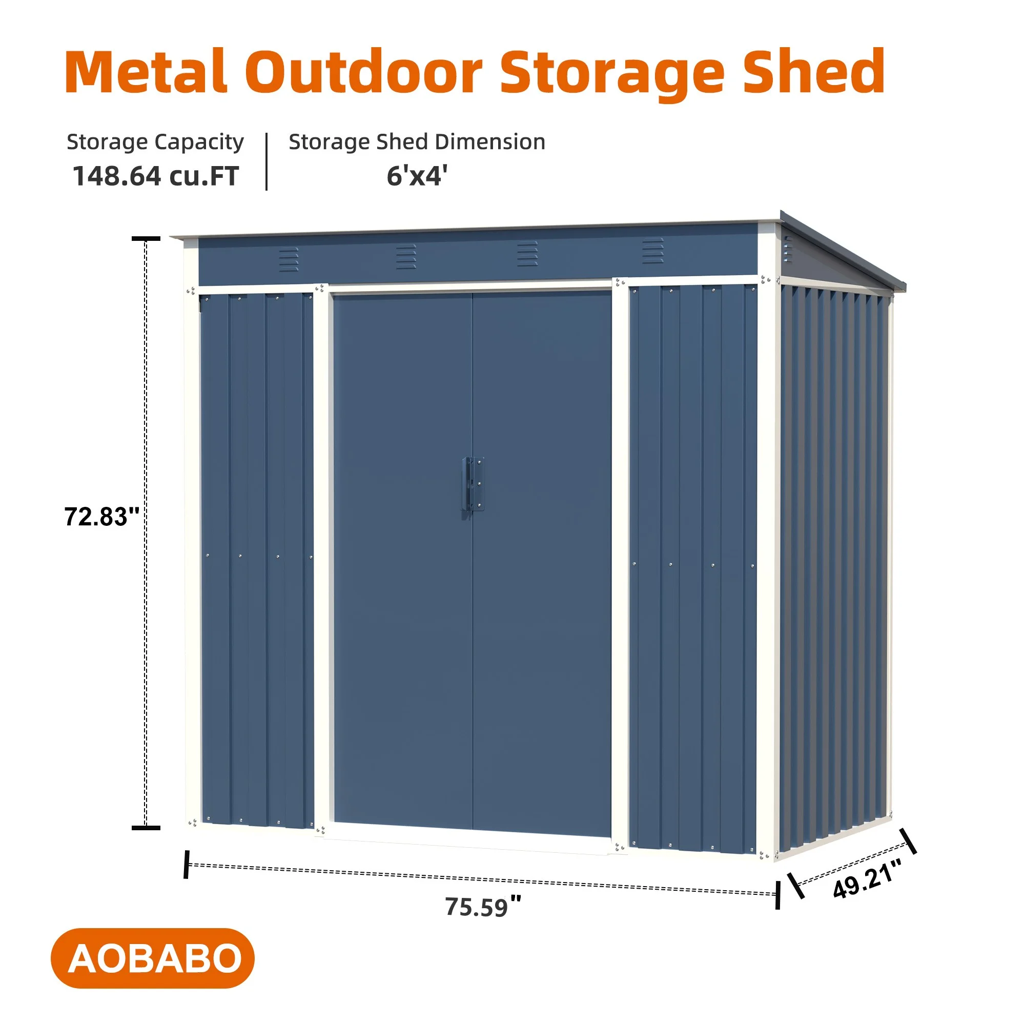 Aobabo Metal Outdoor Storage Shed, 6.3x4.1 FT Steel Utility Tool Shed Storage House with Sliding Door