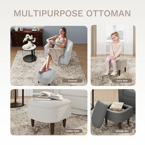 COLAMY Upholstered Swivel Barrel Accent Chair with Ottoman
