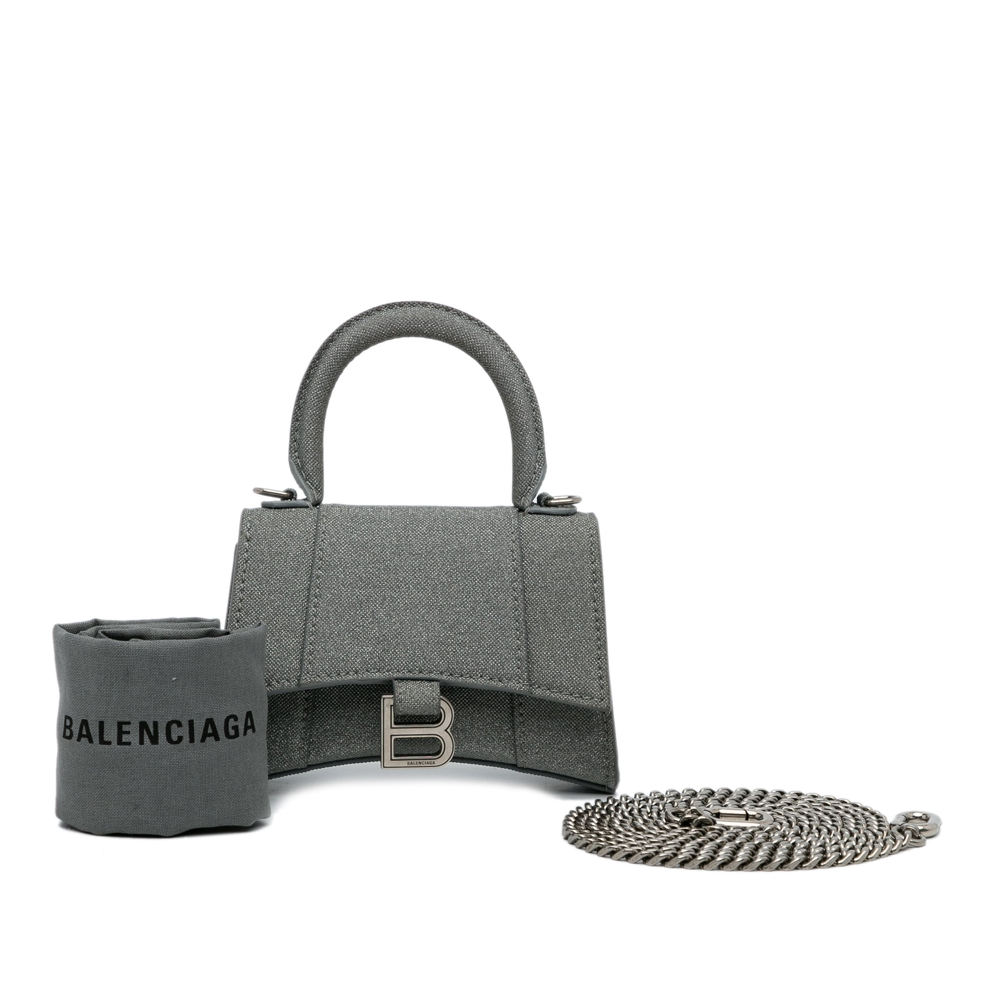 Pre-Owned Authenticated Balenciaga Mini Glitter Hourglass Satchel Polyester Fabric Gray Unisex (Good)