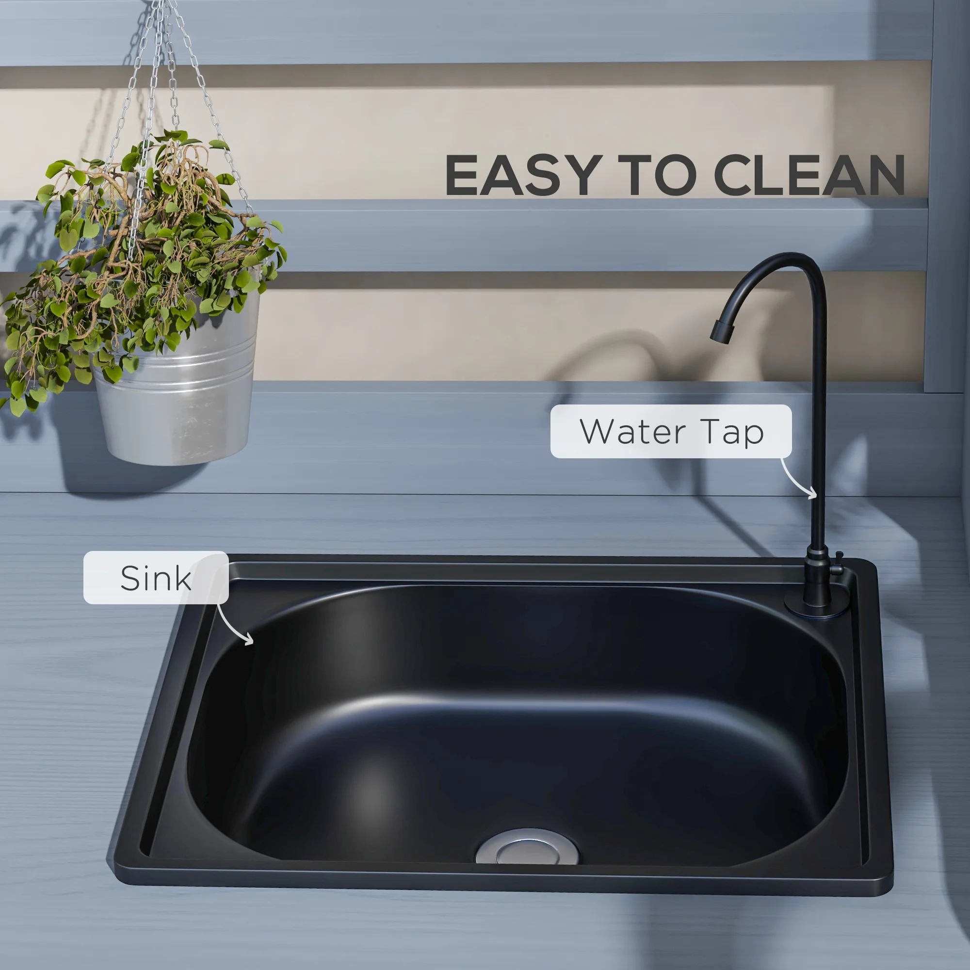 Outsunny Wooden Potting Bench with Storage, Sink, Water Tap, Gray