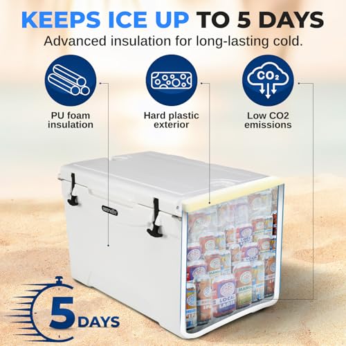 SereneLife Ultra-Tough 45 Quart Rotomolded Cooler Box with Wheels, Holds Upto 56 Cans, Keeps Ice Up to 5 Days