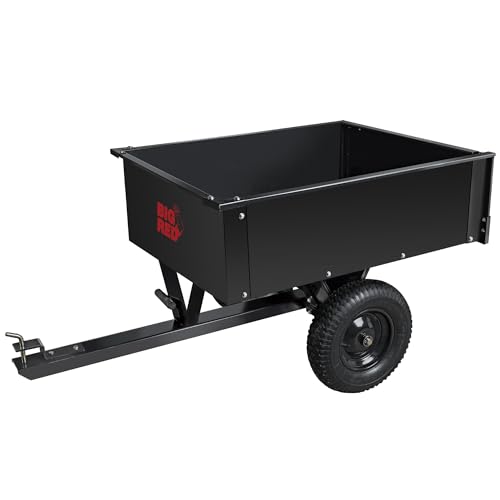 BIG RED Heavy Duty ATV Trailer Steel Dump Cart: Yard Garden Trailer for Lawn Mower, Tractor, Garden Waste - 450lbs, 10 cu.ft Capacity