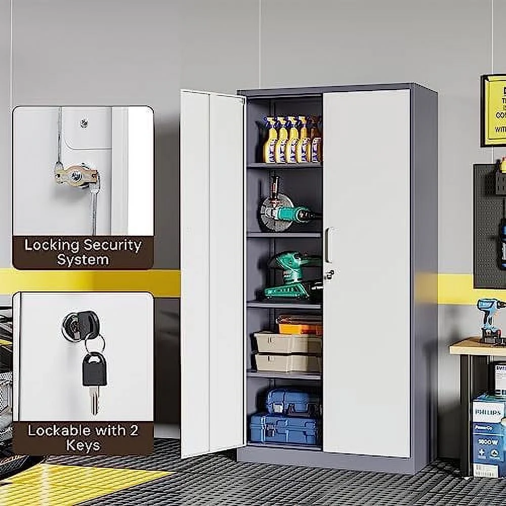 TJUNBOLIFE Metal  Cabinets with Locking Doors 71"