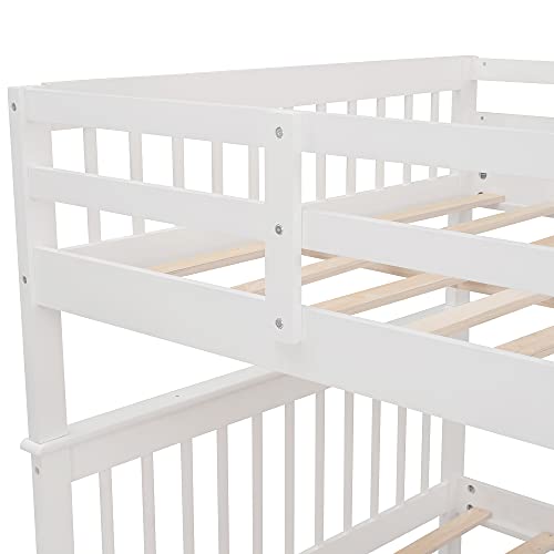 Harper & Bright Designs Twin Over Twin Bunk Bed with Stairs and Trundle, Solid Wood Stairway Bunk Bed Frame with Storage