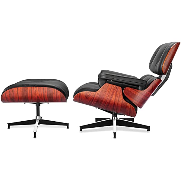 Mid Century Lounge Chair and Ottoman, Modern Chair Classic Design, Top Grain Leather Palisander Wood, Heavy Duty Base Support for Living Room, Study
