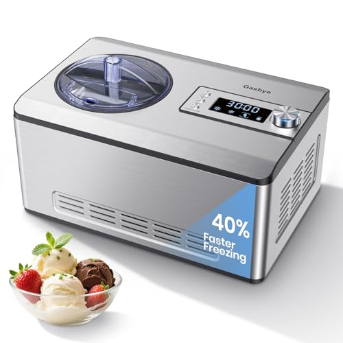 Ice Cream Maker with Upgraded Compressor, [40% Faster Freezing], No Pre-Freezing Needed, LED Display, 2.1 Qt Capacity