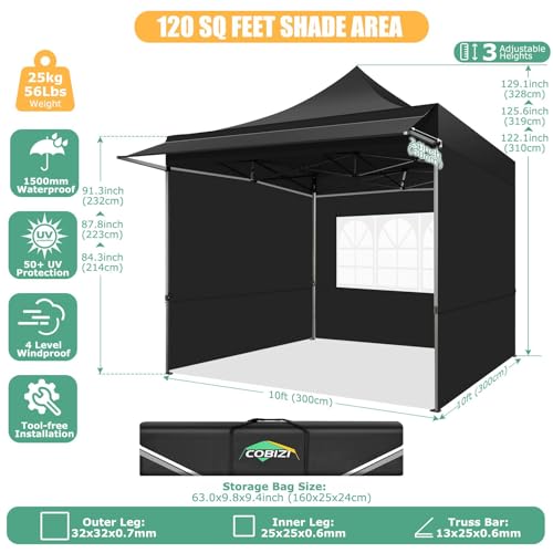 COBIZI 10x10 Pop Up Canopy Tent with Awning