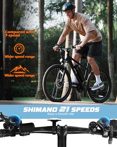 Racer Electric Bike for Adults - 21-Speed Mountain Lightweight Ebike with Peak 750W 22MPH Brushless Motor, 375Wh Removable Battery
