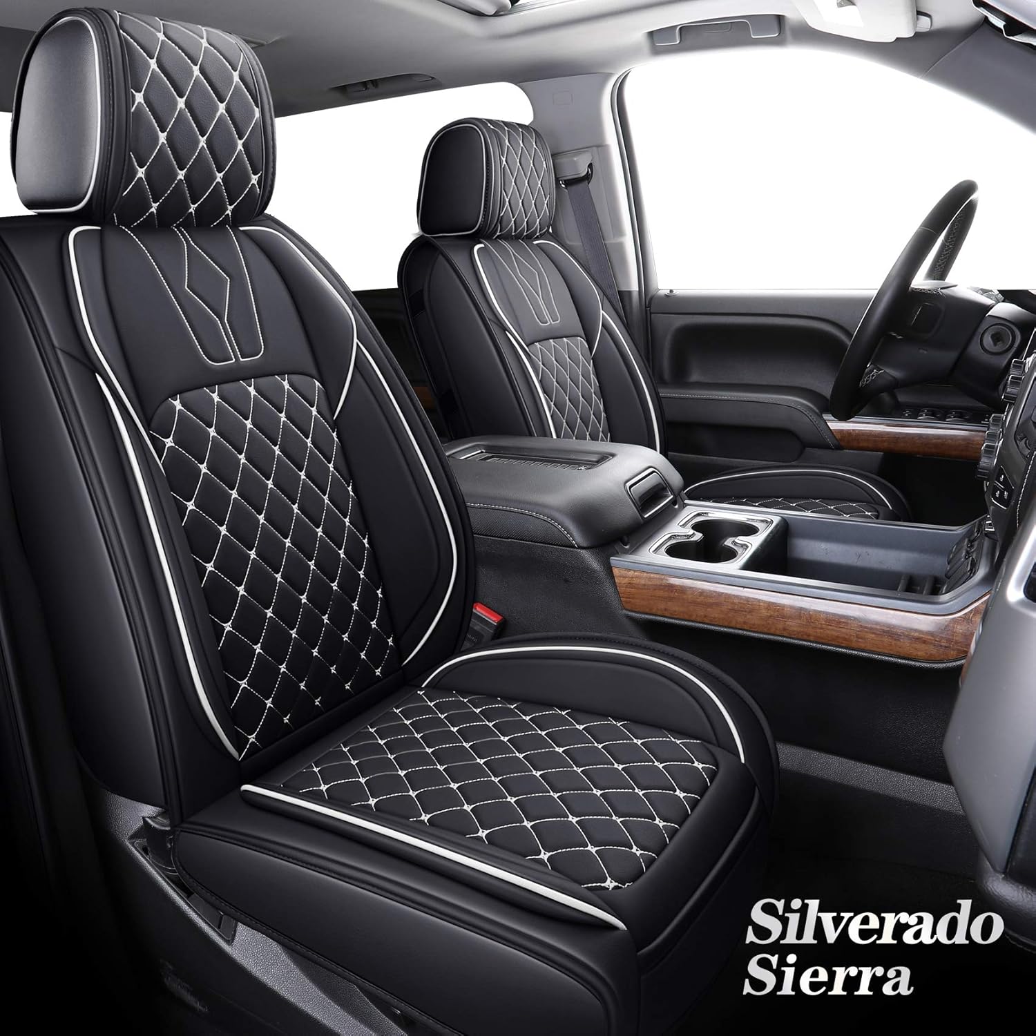 YIERTAI Chevy Chevrolet Silverado GMC Sierra Car Seat Covers Full Set with Waterproof Leather fit 2007-2022 1500 2500 3500 HD Crew Double Extended