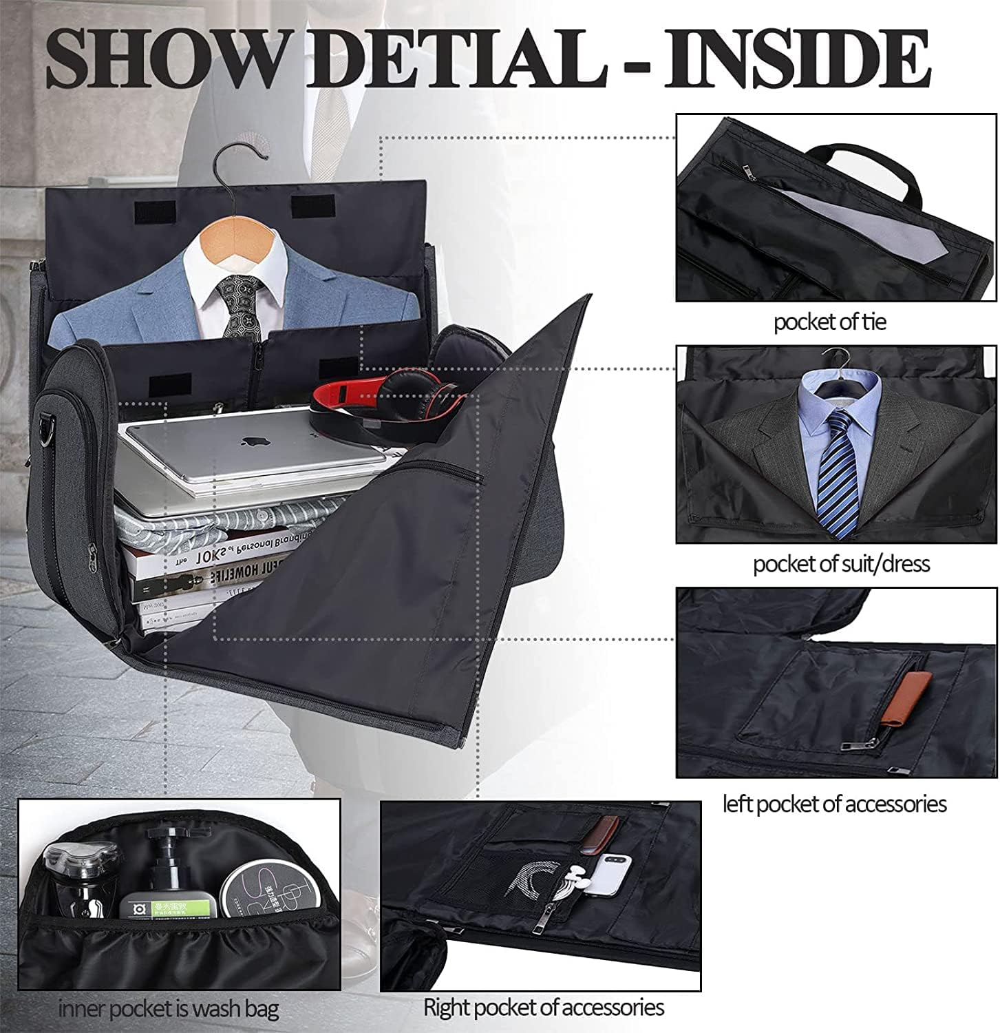 Carry On Garment Bag for Travel Suit Bag Men Women Dress, Convertible Garment Duffel Bag Hanging Clothes,Weekend Duffle Bags