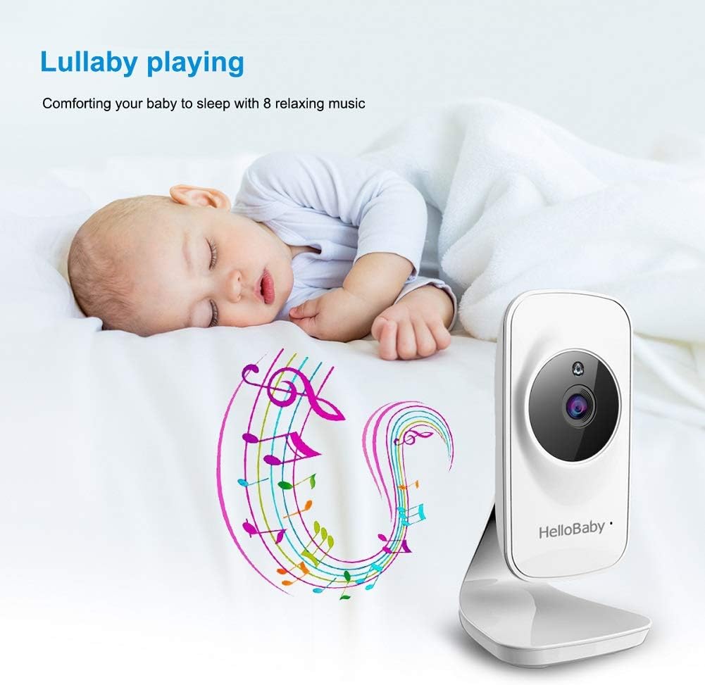 Video Baby Monitor with Camera and Audio, 5 Color LCD Screen, HelloBaby Monitor Camera, Infrared Night Vision, Temperature Display, Lullaby