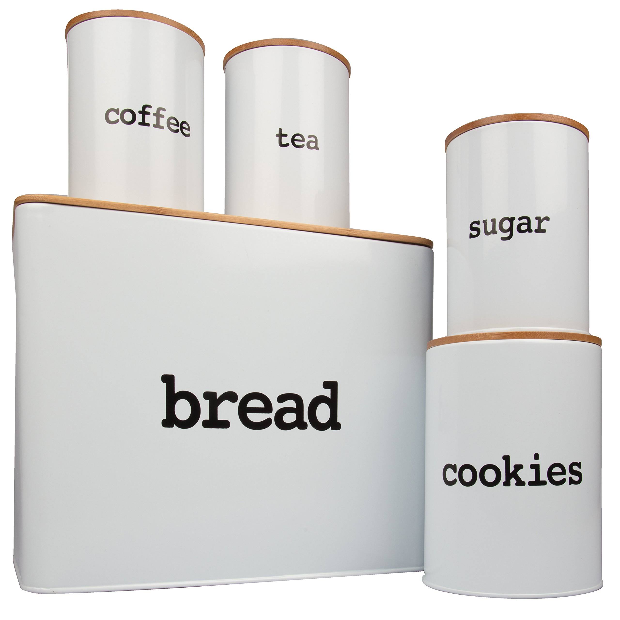 Bread Box (extra Large) and 5 Piece Kitchen Canister Set W Bread Cutting Board- Deluxe Food Storage Containers with Air Tight Ba