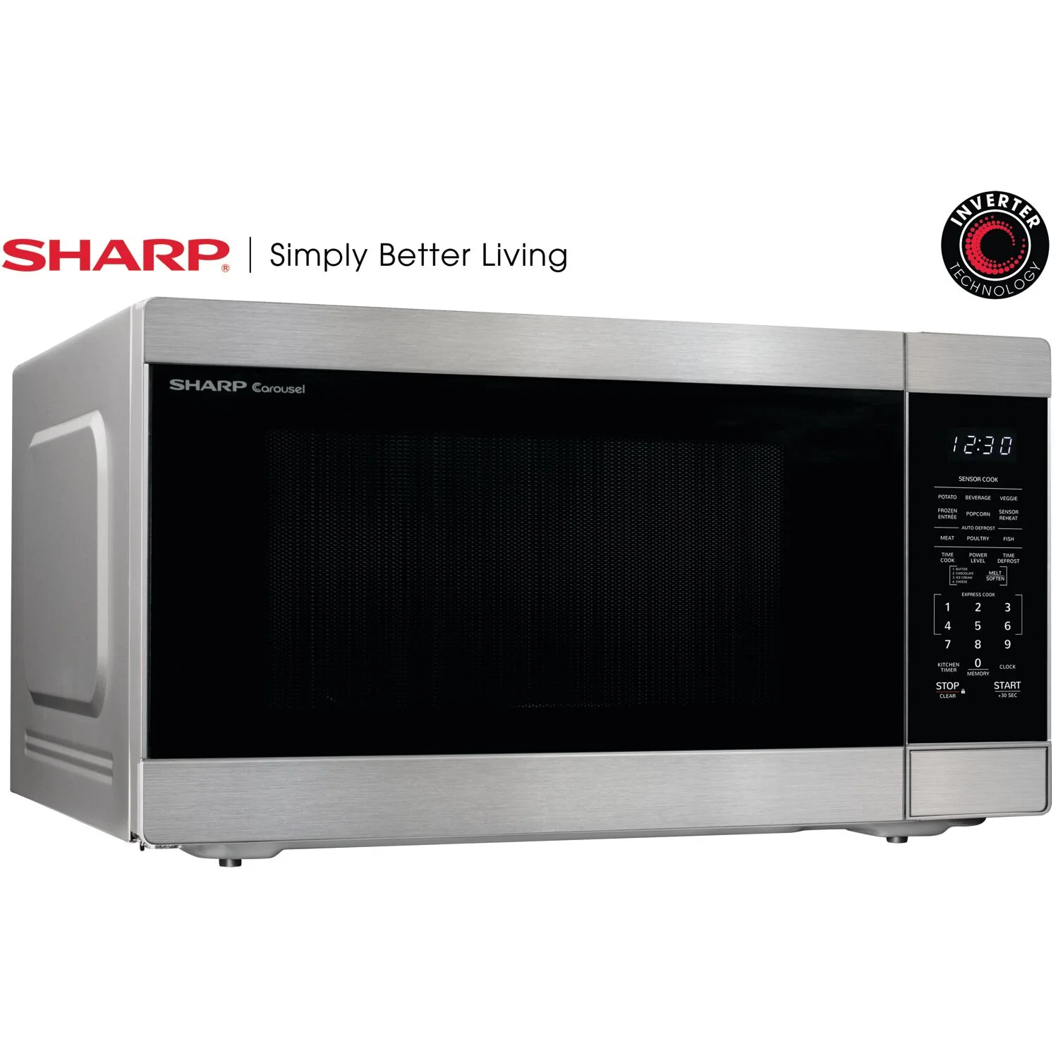 Sharp 2.2-Cu. ft. Countertop Microwave Oven with Inverter Technology in Stainless Steel, New