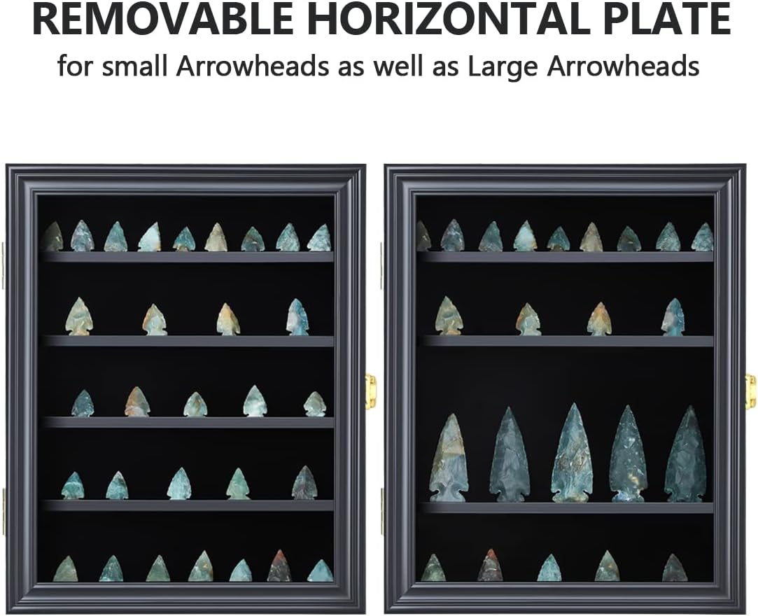 KCRasan Arrowhead Display Case Native American Arrowhead Shadow Box Wall Mount Arrowhead Collection Display Cabinet with Uv Protection for Agate Opal