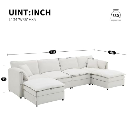 Modular Sectional Sofa U Shaped Sofa Couches with 2 Ottoman, Modern Chenille L Shaped Comfy Cloud Couch Living Room Set