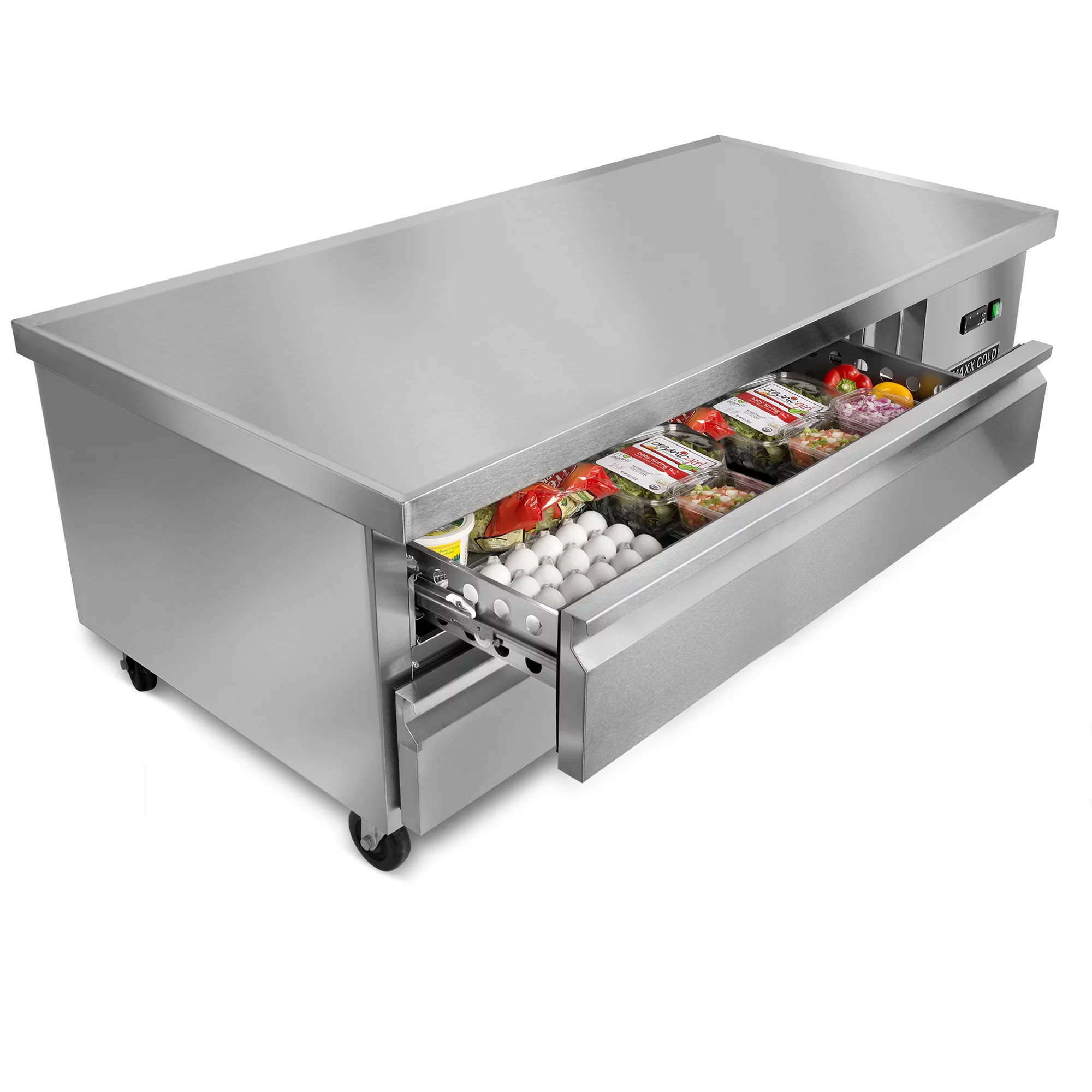 Maxx Cold Two-Drawer Refrigerated Chef Base, 62"W, 8.8 cu. ft. Storage Capacity, in Stainless Steel (MXCB60HC)