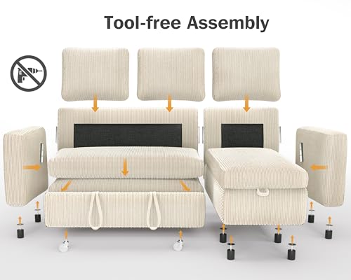 81" Sleeper Sofa Bed with Pull Out Bed, L Shaped Couch Sectional Sleeper Sofa, Pull Out Couch with Reclining Backrest, Reversible Storage Chaise