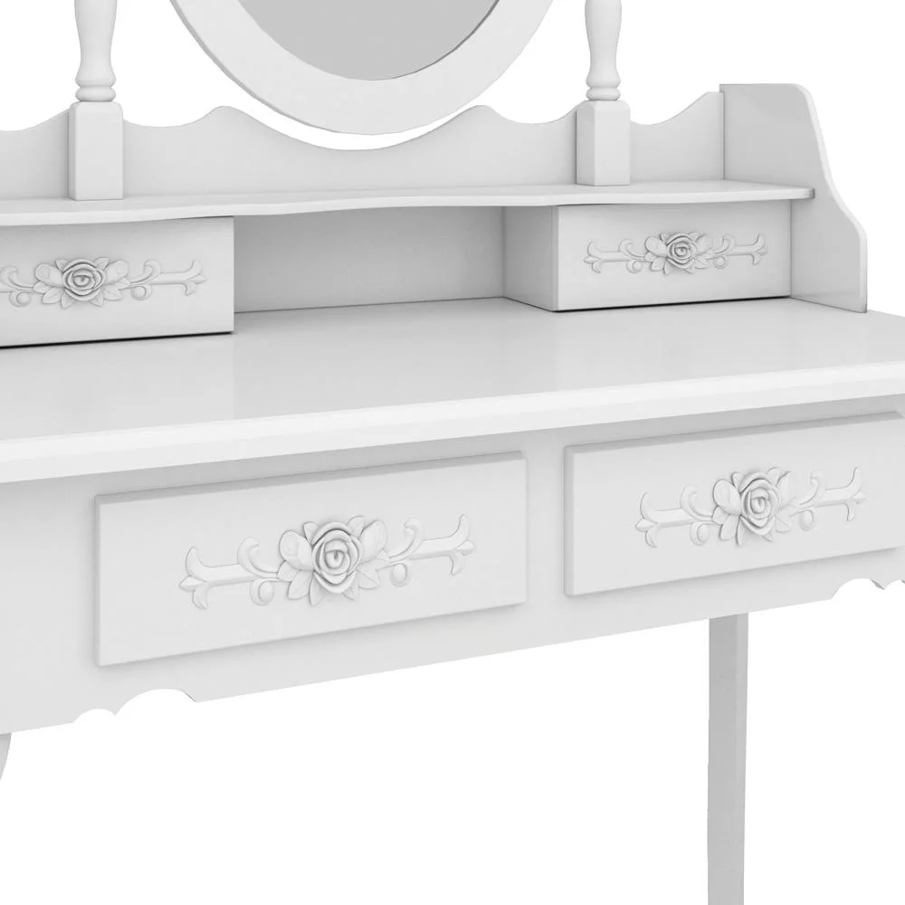 SamyoHome Vanity Table Set, Makeup Dressing Table with Mirror, Vanity Desk with Cushioned Stool 4 Drawers, White