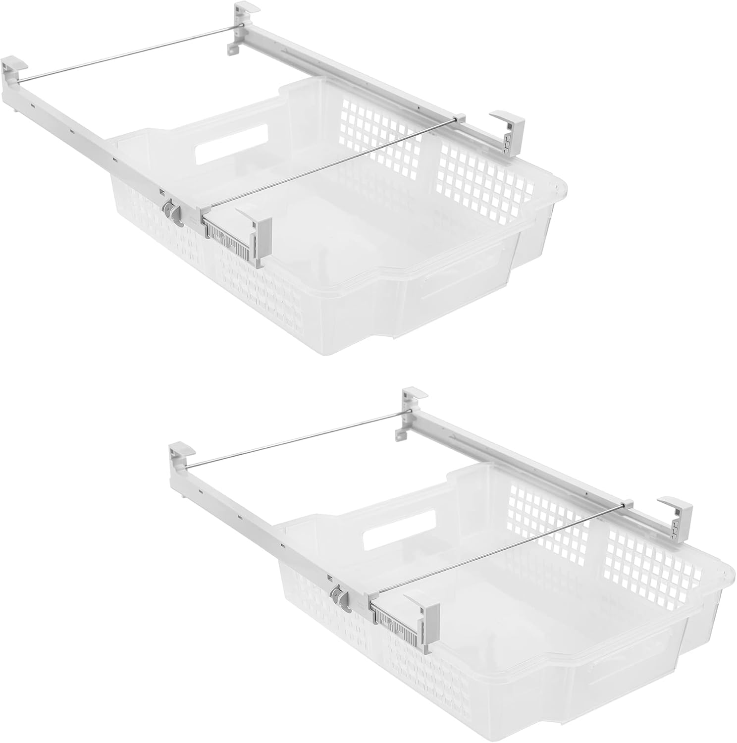 Smart Design Adjustable Pull Out Refrigerator Drawer - Extra Large, Set of 2 - BPA Free - Holds 20 lbs - Extendable Sliding Fridge Bin, Freezer