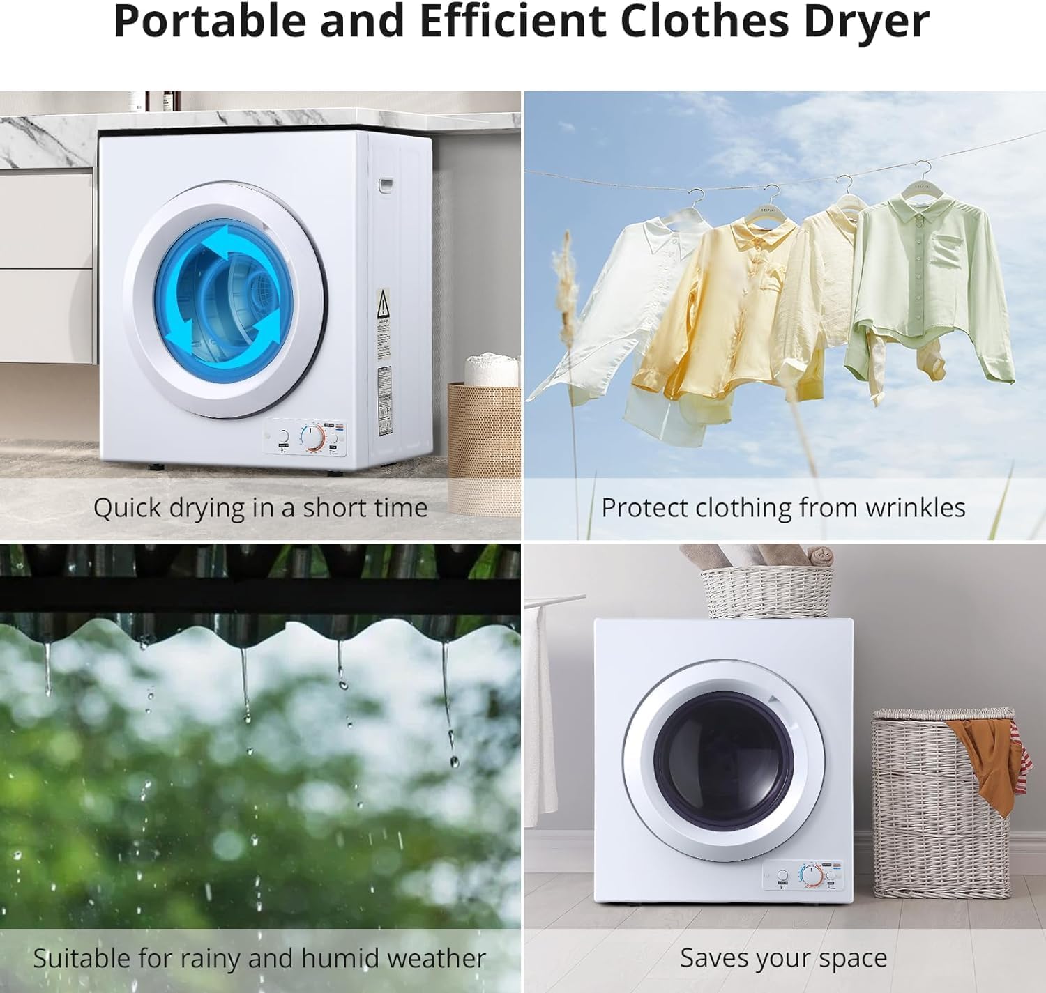 3-in-1 Clothes Dryer, 2 Temperatures 1400W Portable Dryer,Compact Clothes Dryer Machine Up to 14.4 Lbs of Clothes