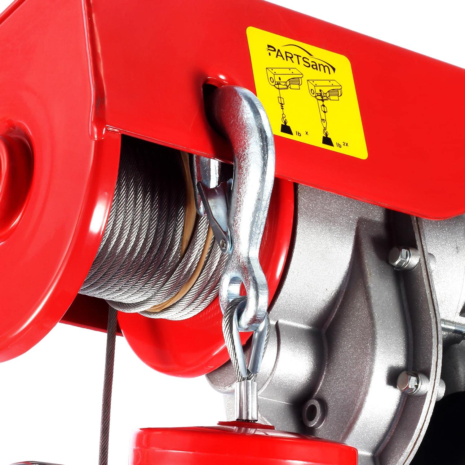 Partsam 440lbs Automatic Lift Electric Cable Hoist with Wireless Remote Control 120V Overhead Crane Garage Ceiling Pulley Winch w Towing Strap Sling