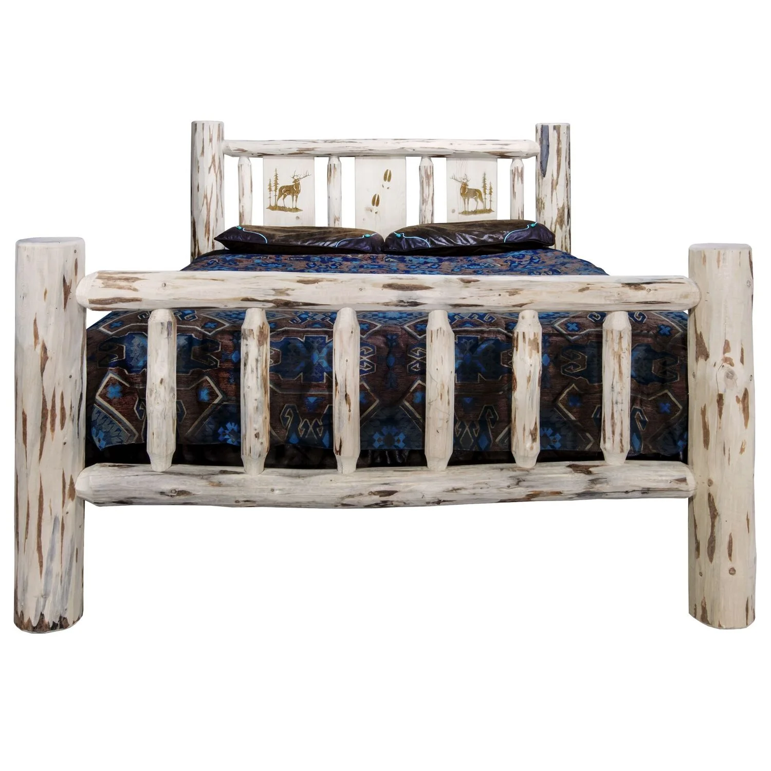 Bronc Design Laser Engraved Log Bed in Natural (Twin: 87 in. L x 46 in. W x 47 in. H (184 lbs.))