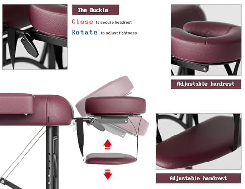 Professional Massage Table Portable 3 Fold Premium Memory Foam Aluminium Leg Hold Up to 1100LBS 8 Heights Adjustable with Carrying Bag Black
