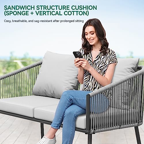 YITAHOME 4-Piece Patio Furniture Wicker Outdoor Bistro Set, All-Weather Rattan Conversation Loveseat Chairs for Backyard