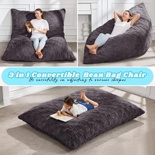 Hobestluk 3 in 1 Bean Bag Chair Giant Bean Bag Chairs Convertible Bean Bag Floor Cushion with Machine Washable Cover