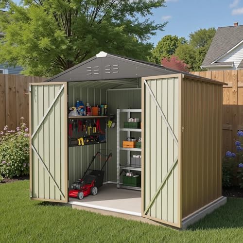 Greesum 5×3 FT Outdoor Storage Shed, Metal Storaged Sheds Without Floor, Tool Sheds with Lockable Doors and Sloping Roof for Garden, Patio, Backyard