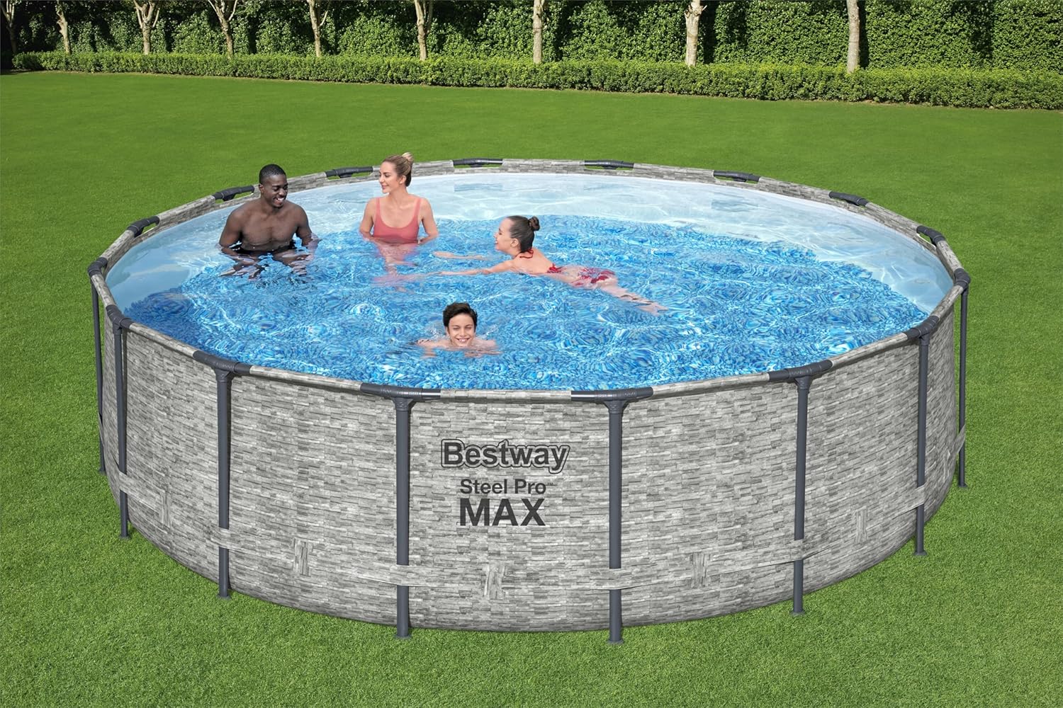 Bestway Steel Pro MAX Above Ground Swimming Pool Set (16' x 48") | Round Outdoor Backyard Family Pool Features Realistic Stone Pool Liner | Includes