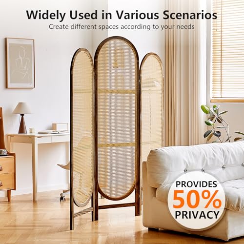 Room Divider 4 Panel, Folding Privacy Screen, Foldable Wood Divider Room Dec, Rattan Room Divider, Portable Partition Screen