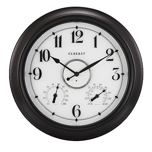 Illuminated Outdoor Clocks Waterproof 18 inch with Smart Sensor,Large Outdoor Clock with Thermometer & Hygrometer for Garden Patio Pool