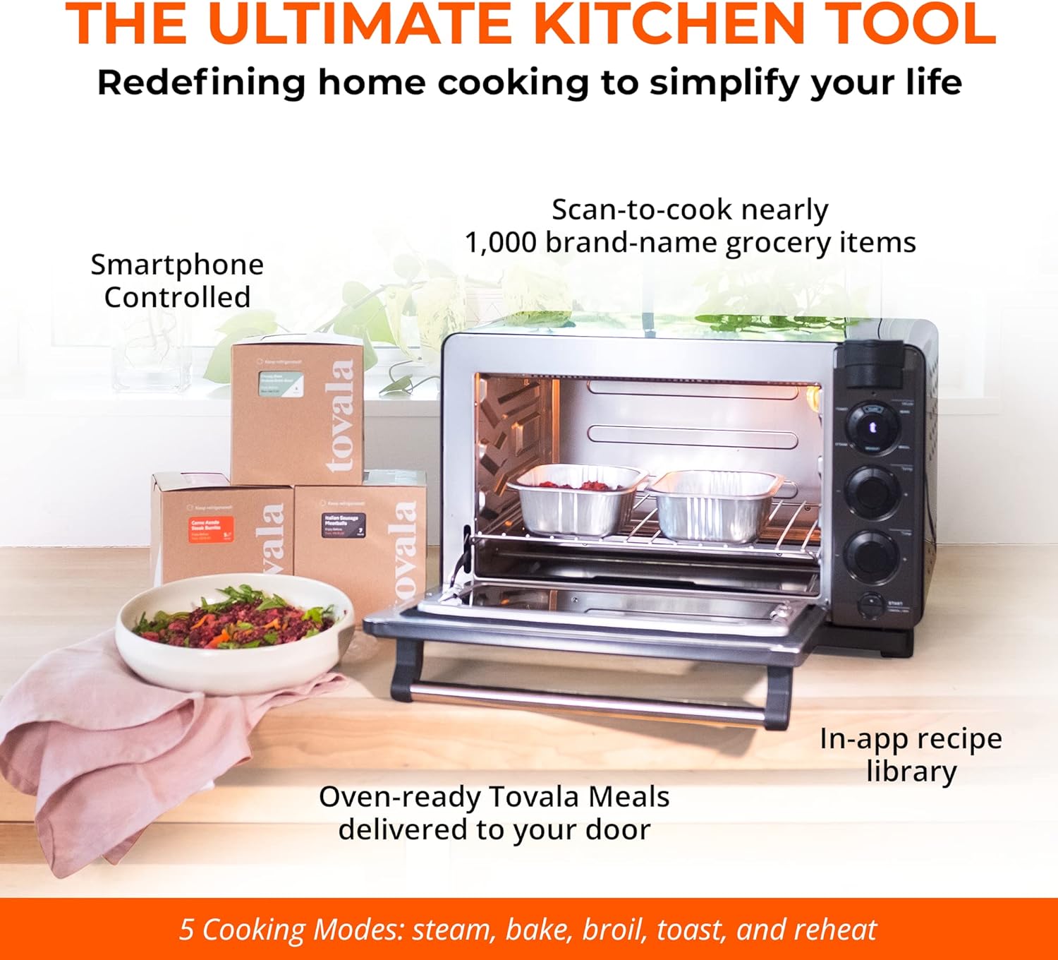 Tovala Gen 2 Smart Steam Large Countertop WiFi Oven | 5 Mode Programmable Oven and Smartphone Controlled | Toast, Steam, Bake