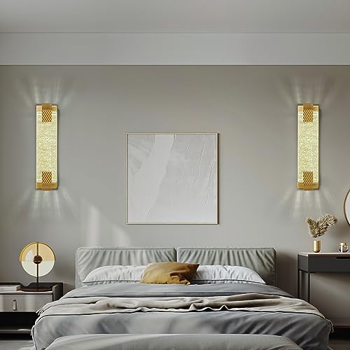 Modern Crystal Wall Sconce Lighting with Bubble Crystal Bathroom Light Fixture 15.15in Gold LED Vanity Lights for Bathroom Hallway Bedroom Living