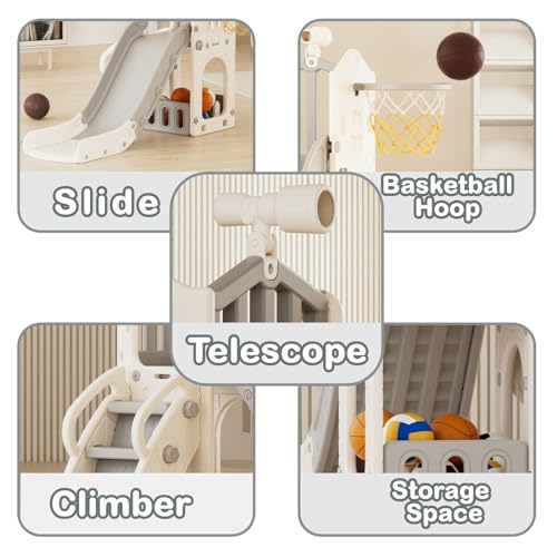 XJD 5 in 1 Toddler Slide, Kids Slide for Toddlers Age 1-3, Outdoor Indoor Playset for Toddlers with Basketball Hoop and Ball