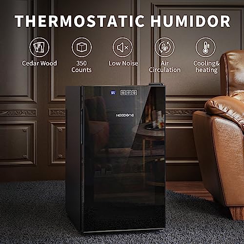 NEEDONE Electronic 23L Cooler Humidor,150 Counts Capacity, with Spanish Cedar Wood Shelves Upgraded Version with Digital Hygrometer Displays