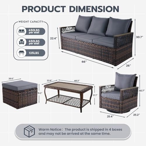 MELLCOM 4 Pieces Patio Furniture Set, Outdoor Wicker Chairs with Ottomans