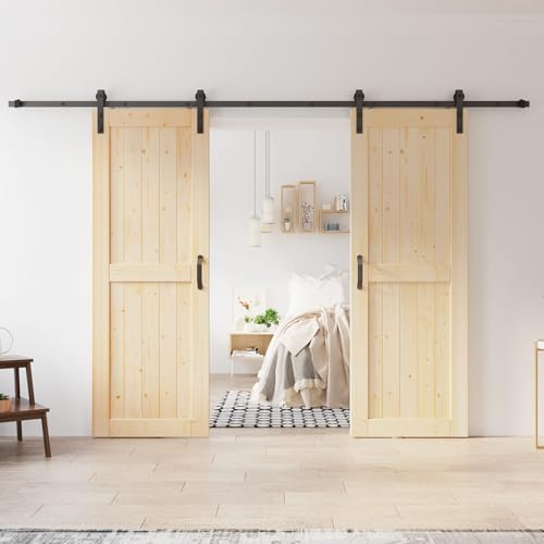 Double 30x84 inch Sliding Barn Wood Door Slab with 5ft Hardware Kit and Handle