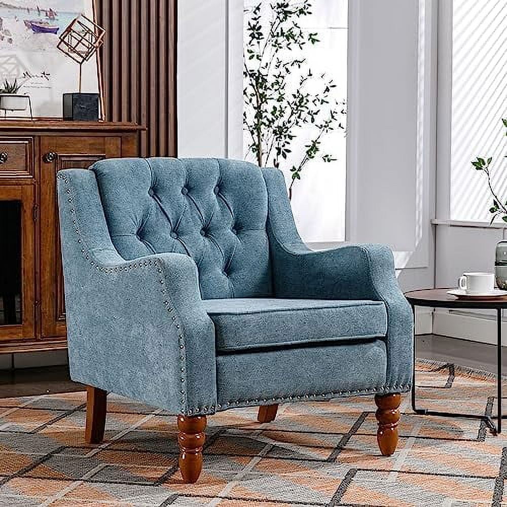 RUNFAYBIU Linen Accent Chair  Upholstered Living Room Chair  Comfy Button Tufted Arm Chair  Comfortable Sofa Chair  Mid Century Accent Chairs for