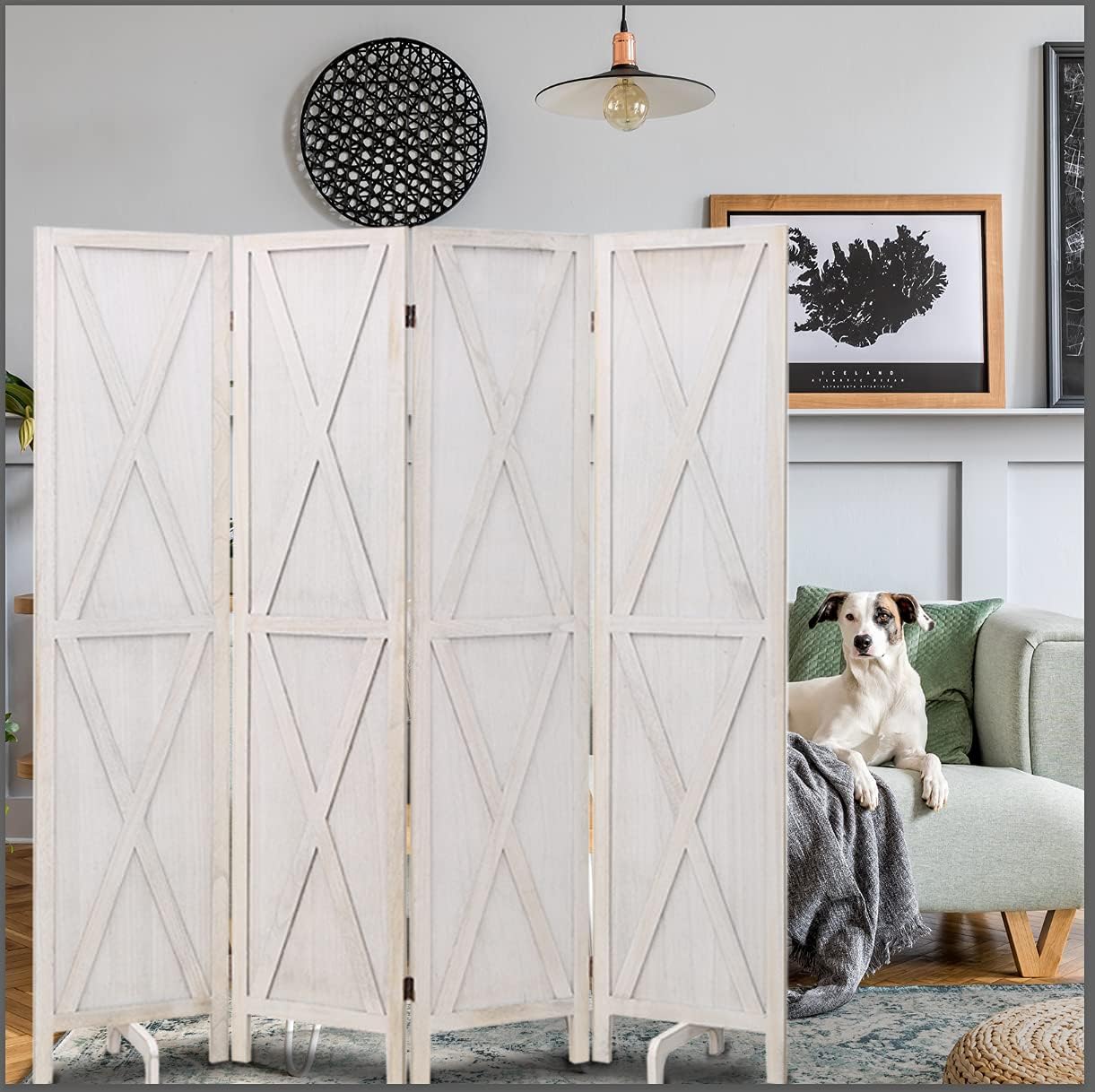 ECOMEX 4 Panel Wood Room Divider, 5.8ft Tall Folding Privacy Screen Room Divider, Freestanding Room Dividers Room Screen Divider