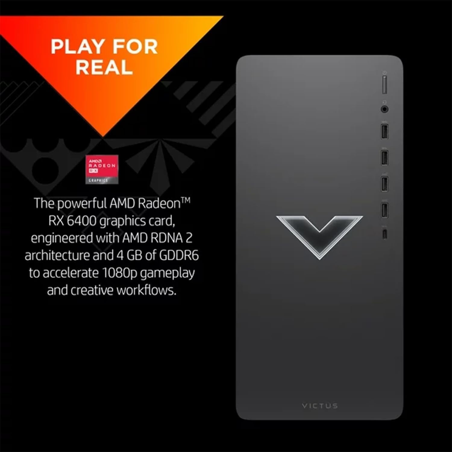 HP Victus Gaming Tower Desktop, AMD Ryzen 5 5600G (beat i5-12400), AMD Radeon RX 6400, 16GB RAM, 512GB SSD, Wi-Fi, RJ-45, HDMI, Display Port