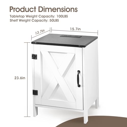 Farmhouse Nightstands Set of 2 with Charging Station