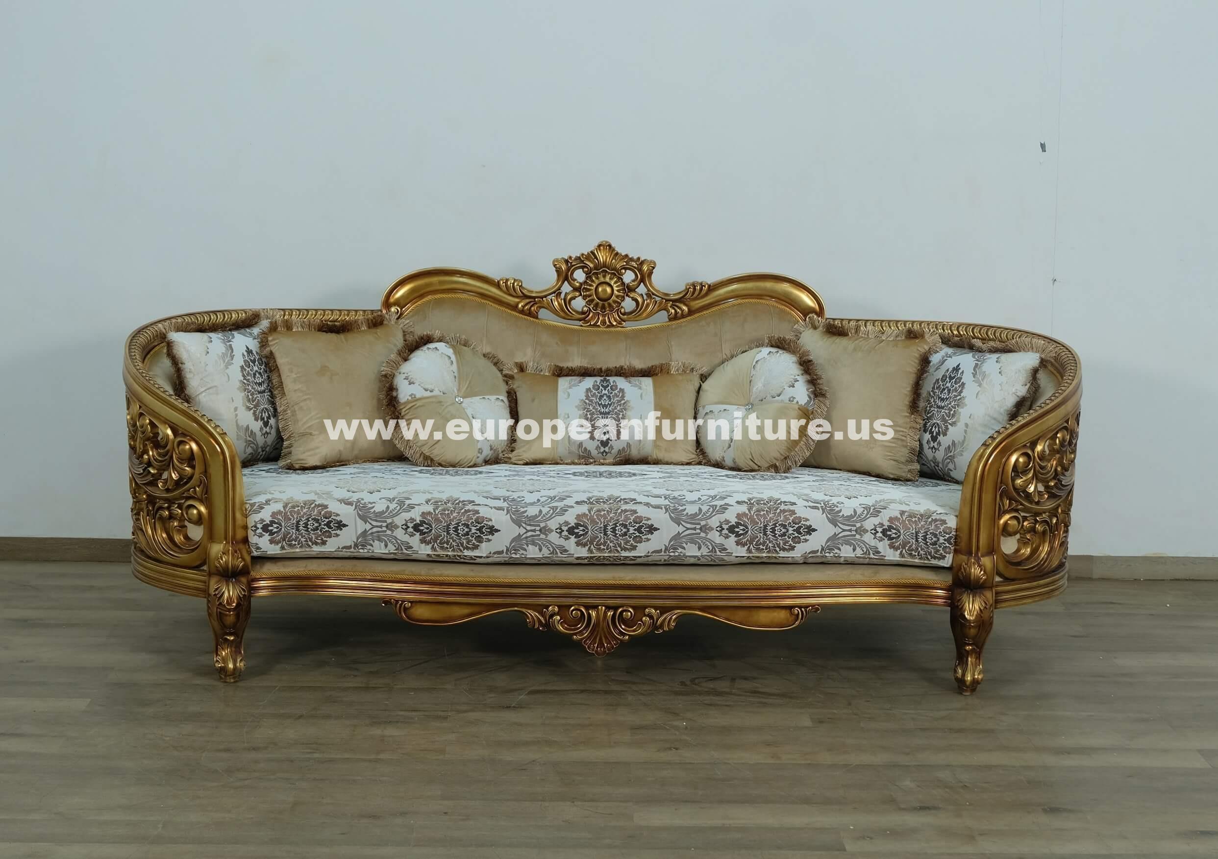 Luxury Antique-Bronze & Jacquard Fabric BELLAGIO Sofa Set 2 EUROPEAN FURNITURE